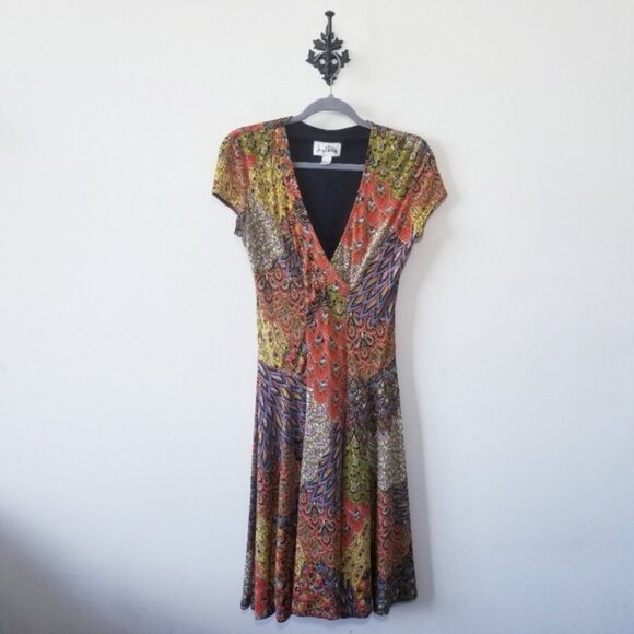 Joseph Ribkoff Dresses & Skirts - Joseph Ribkoff Paisley Feather V Neck Wrap Dress Size 6 Short Sleeve EUC
